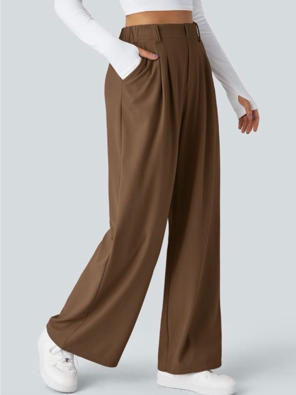 Halara Wide Leg High Waist Trousers - Brown petite